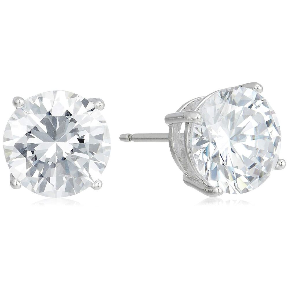 Platinum Plated Sterling Silver Round Cut Cubic Zirconia Stud